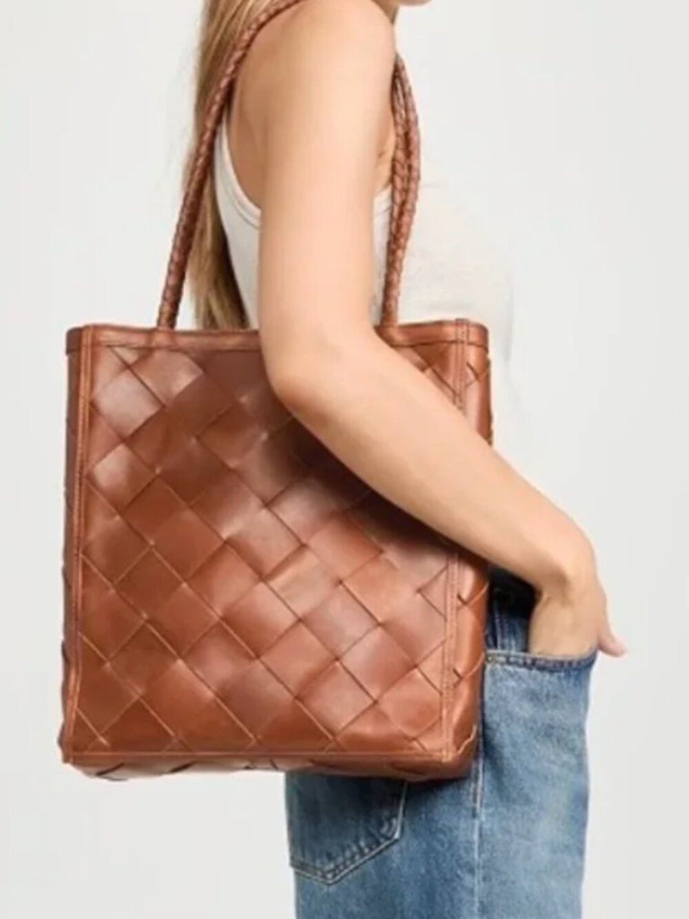 Bembien Le Tote Braided Handle Woven Leather Tote Bag in Brown